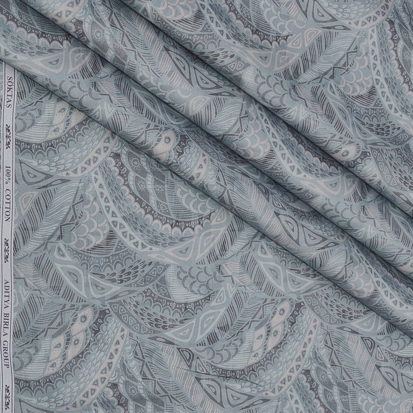 Shirt Fabric Soktas Finest 80s Giza Cotton Digital Print Colour Greyish Green